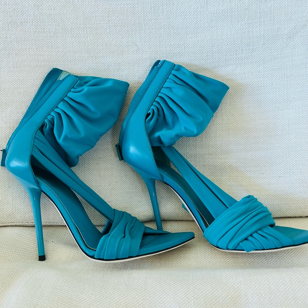 Versace Collection Turquoise Ankle Wrap Zipper Sandals